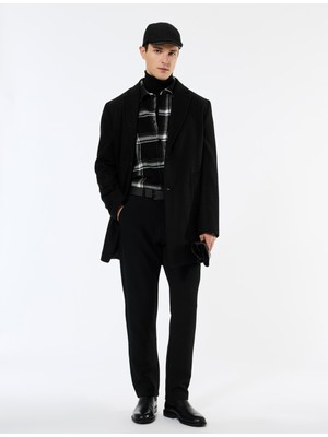 Koton Uzun Kollu Cepli Kruvaze Yaka Kaşe Kaban