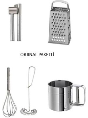 IKEA 5 Parça 4'lü Mutfak Set; Koncıs Sarımsak Ezici Idealısk Rende Idealısk 2li Çırpıcı Idealısk Un Eleği