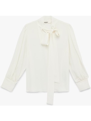 Koton Bağlama Detaylı Viskon Uzun Kollu Fular Yaka Bluz