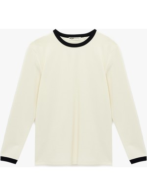 Koton Regular Fit Ribanalı Renk Kontrastlı Pamuklu Bisiklet Yaka Uzun Kollu Tişört