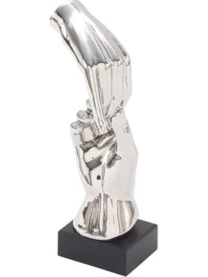 Decmode Seramik Gümüş Eller Heykel, Gümüş Seramik, Siyah, 5" By 13"