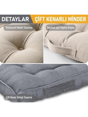 Minderi, Çift Kenarlı, Taşıma Kulplu, Punterez Puntolu Elyaf Dolgulu Mutfak Yemek Sandalyeleri Için Kare Oturma Minderi, Ofis Masası Için Yumuşak Konforlu Minder 42X42X6 cm - Bej