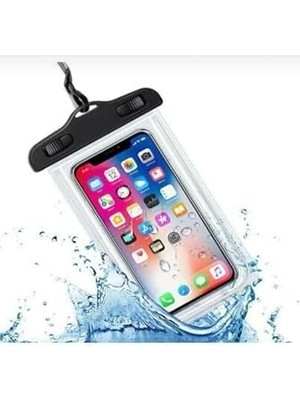 Su Geçirmez Telefon Kılıfı - Uyumluluk, Dokunmatik Şeffaf Ekran, Deniz ve Havuz Kullanımına Uygun Boyun Askılı Kılıf - Siyah