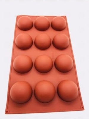 Siliko World Yarım Küre 12'li Silikon Kek Pasta Buz Kalıbı Ürün 4,5cm, Kahverengi