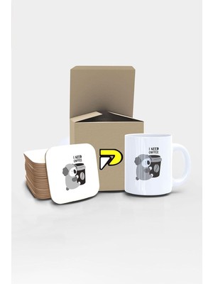 I Coffee Tembel Koala Tasarımlı Baskılı Kupa Bardak Seti, Eğlenceli Özel Hediye Mug