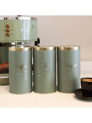 Sarkap Vakumlu Kapaklı 3'lü Metal Saklama Kabı Seti - Yeşil & Gold