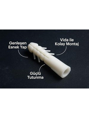 Plastik Dübel Seti, Duvar,, Tuğla, Alçıpan Uyumlu, Genleşen Esnek Yapı, Kolay Vida Montajı, Tırnaklı Tip, Güçlü Tutunma Sağlayan, Darbelere Dayanıklı (10 Mm, Adet, 500)