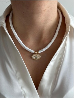 Hercy Göz Kolye | Beyaz Fimo Kolye | Yazlık Kolye | Göz Kolye | Nazar Boncuklu Kolye