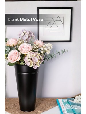 Orvila Metal Konik Vazo Şemsiyelik Kova Dekoratif Çiçeklik Aranjman Metal Saksı