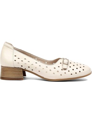 Celal Gültekin Kadın Bej Kısa Kalın Topuklu Deri Ayakkabı