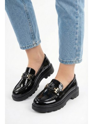 Nmoda Kadın Loafer Babet Kalın Taban Ortopedik Rahat Hafif Taban Deri Cilt