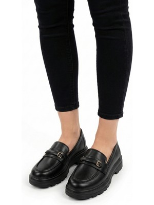 Nmoda Kadın Loafer Babet Kalın Taban Ortopedik Rahat Hafif Taban Deri Cilt