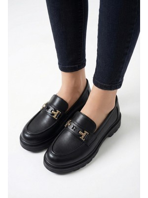 Nmoda Kadın Loafer Babet Kalın Taban Ortopedik Rahat Hafif Taban Deri Cilt