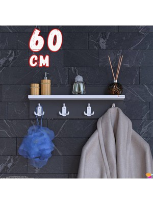 Modilayn Kedi Serisi 4’lü Banyo Askısı Seti |56,4X18 cm 12 Kancalı Raflı Düzenleyici Yer Tasarrufu.