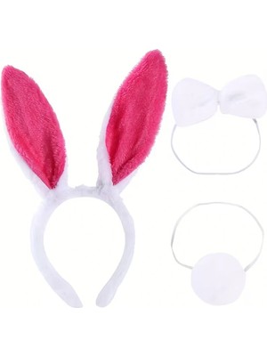AyrStore Fuşya Pembe Tavşan Kulak Papyon Kuyruk 3&amp;#39;lü Parti Seti