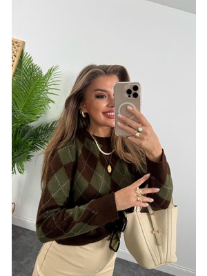 Kısa Baklava Desen Triko Krop Kaza