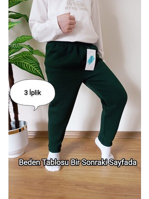 Vip Bera Tekstil Çocuk Yeşil 3 Iplik Şardonlu  Paçası Lastikli Kışlık Eşofman Altı
