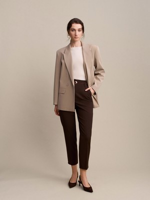 Dilvin 72239 Kemerli Yüksek Bel Pantolon-Kahve