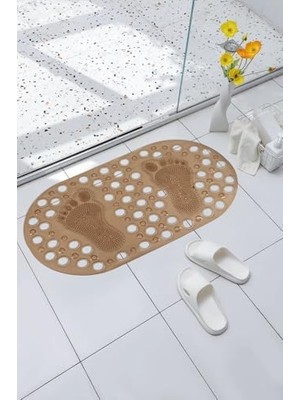 Premium Serisi Banyo - Küvet Içi Kaydırmaz Vantuzlu Ayak Desenli Paspas 66,5 x 36,5 Cm, Kahve