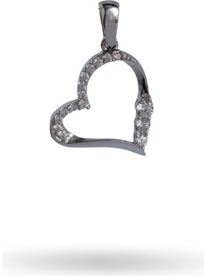 925 Ayar Gümüş Zirkon Taşlı Kalpli Trend Kadın Kolye Ucu Yeni Yıl Yılbaşı Hediye