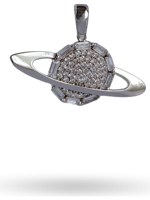 925 AYAR GÜMÜŞ ZİRKON TAŞLI SATURN GEZEGEN TREND KADIN KOLYE UCU YILBAŞI YENİ YIL HEDİYE