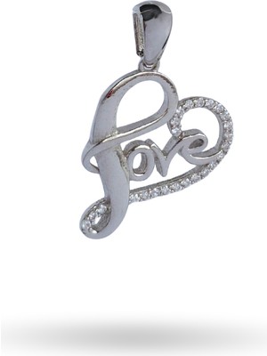 Keskin Gümüş 925 Ayar Gümüş Zirkon Taşlı Love Aşk Trend Kadın Kolye Ucu Yılbaşı Yeni Yıl Hediye2