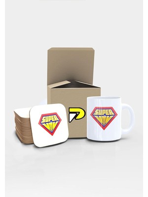 Super Mom Anne Tasarımlı Baskılı Kupa Bardak Seti Mug (Günü Hediyesi, Hediye)