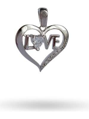 Keskin Gümüş 925 Ayar Gümüş Zirkon Taşlı Love Aşk Trend Kadın Kolye Ucu Yılbaşı Yeni Yıl Hediye