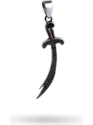 Keskin Gümüş 925 Ayar Gümüş Tasarım Kalemli Siyah Hz Ali Zülfikar Kılıç Trend Kolye Ucu Sevgililer Günü Hediye