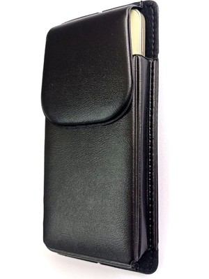 Kemere Takılan Lüks Deri Telefon Kılıfı, Mıknatıslı, 17X8 Cm, Siyah