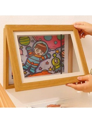 Çocuk Resim Sanat Çerçevesi – Mıknatıslı Kapaklı, Duvara Asılabilir, Etkinlik Sergileme Çerçevesi, Çocuk Çizimleri Için Katlanabilir Çerçeve, A4 (Ahşap)