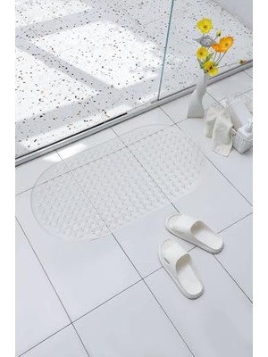 Premium Serisi Banyo - Küvet Içi Kaydırmaz Vantuzlu Yuvarlak Desenli Oval Paspas 66,5 x 36,5 Cm, Beyaz