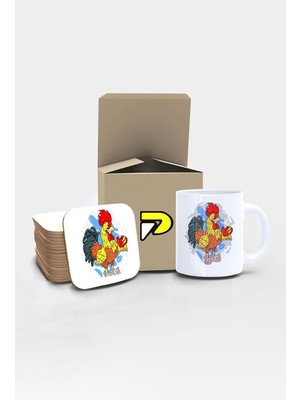 Horoz Tasarımlı Baskılı Kupa Bardak Seti, Eğlenceli Özel Hediye Mug