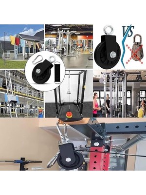 Kablo Kasnağı, 90MM Dönebilen Sessiz Kasnak, Askı Kayışı ve Karabinalı, 360 Derece Ip Kasnağı, Ev Spor Aletleri, Lat Çekme Sistemi, Dıy Aksesuar, Spor Ekipmanları