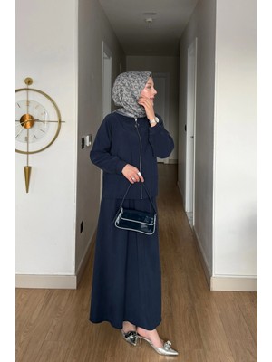 Mihran Butik Cupra Kumaş Lacivert Kadın Elbise Etek Takım