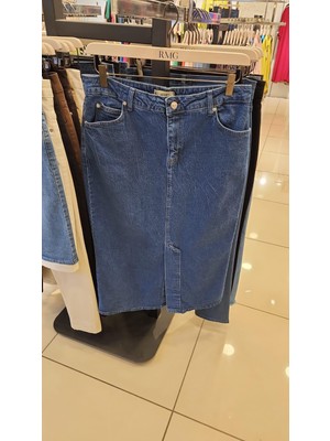 Rmg Büyük Beden Mavi Yırtmaclı Kot Etek