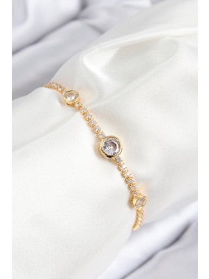 Ayder Timya Pirinç Zirkon Taşlı Daire Model Gold Renk Asansörlü Kadın Bileklik (Timya/1395) 193766