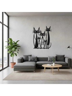 Sezart Üçlü Çizgisel Kedi Figürleri Metal Duvar Dekoru