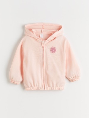LC Waikiki Pembe Kapüşonlu Çiçekli Kız Bebek Fermuarlı Sweatshirt