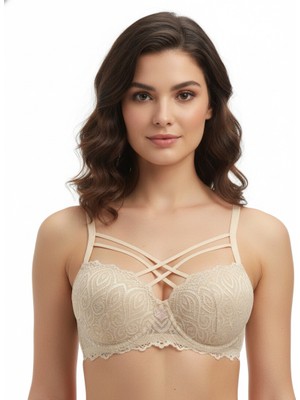 Ebru Silikonlu Desteksiz Dantelli Çapraz Çift Ipli Sütyen