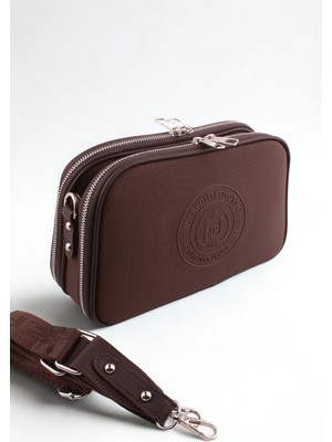 Kahverengi Just Polo Kadın 5 Bölmeli Ayarlanabilir Uzun Askılı Omuz Çantası Postacı Çantası 4023-GD