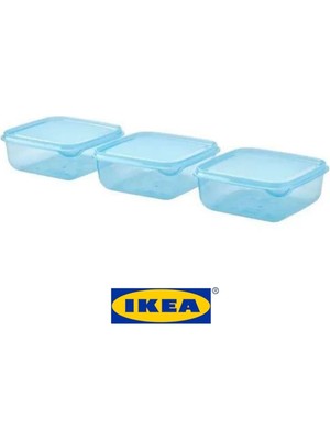 IKEA Pruta Plastik Saklama Kabı Seti, Mavi, 0,6 Lt, 3 Parça, Mikrodalga ve Bulaşık Makinesine Uygun