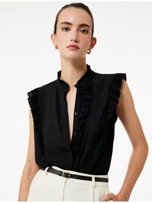 Koton Regular Fit Hakim Yaka Kolsuz Fırfırlı Krep Gömlek