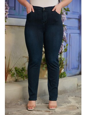 Rmg Beli Lastikli Büyük Beden Kim.lacivert Kot Pantolon1