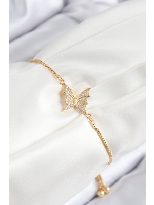 Ayder Timya Pirinç Zirkon Taşlı Kelebek Model Gold Renk Asansörlü Kadın Bileklik (Timya/1395) 193758