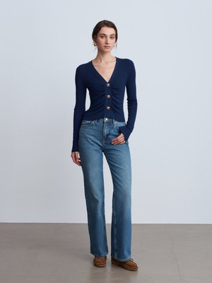 Dilvin 72117 %100 Pamuk Wide Leg Jean-Yeşil