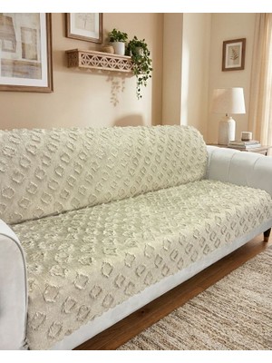 Şönil Bohem Kutu Desen Kaymaz Koltuk Örtüsü 180X220 cm | 3 Kişilik Kanepe, Çekyat Örtüsü