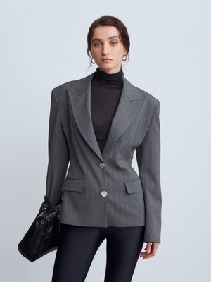 Dilvin 60774 Fitted Kesim Vatkalı Blazer-Gri