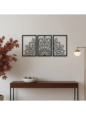 Sezart Mandala Metal Tablo 3\'lü Yatay Set | Detaylı Sanat Duvar Dekoru
