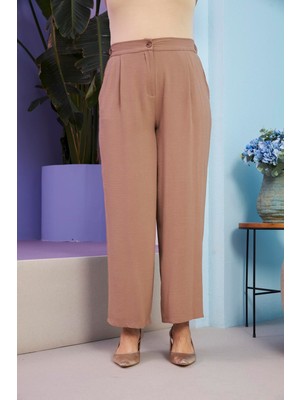 Rmg Beli Lastikli Büyük Beden Aerobin Vizon Geniş Paça Pantolon1